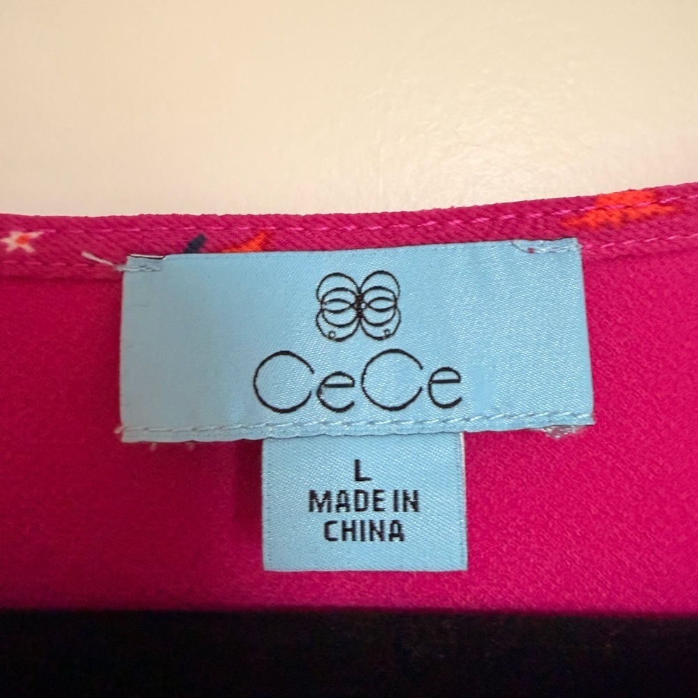 CeCe Women's Pink Top with Patterned Sleeves size Large - Picture 5 of 7